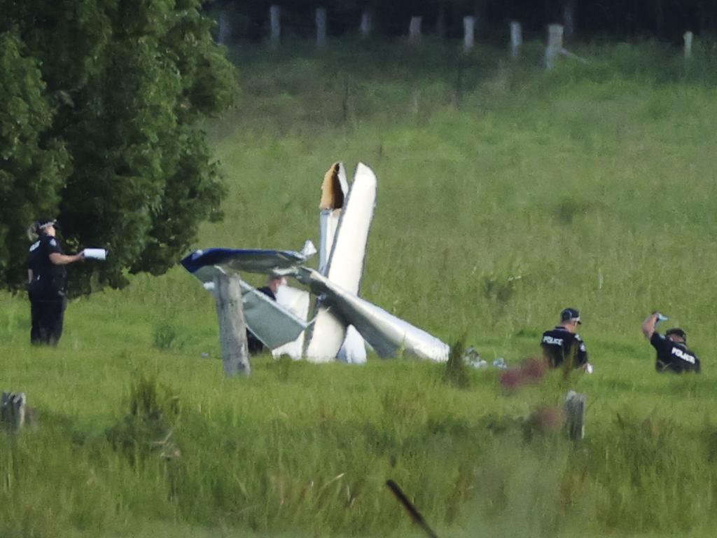 Police at the crash site on Wednesday. Picture: Lachie Millard