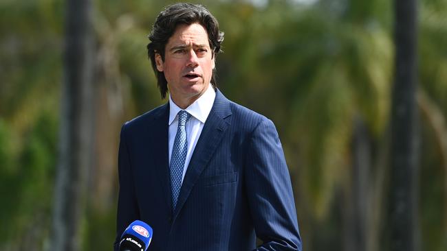 AFL Chief Executive Gillon McLachlan speaks on the Gold Coast on Thursday. Picture: Getty Images