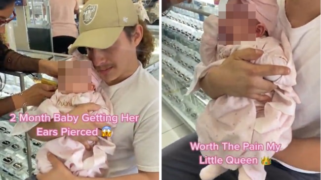 Mother shares a video of her baby having her ears pierced. Source: TikTok