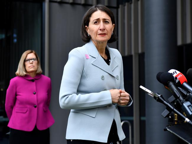 NSW Premier Gladys Berejiklian speaks to the media during a press conference in Sydney on Tuesday. Picture: AAP