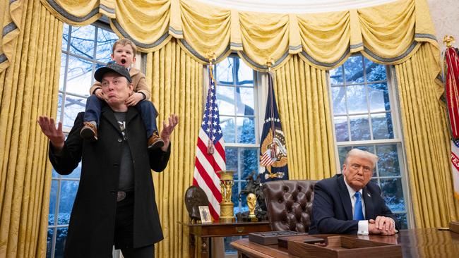 Musk and his son in the Oval Office weeks after Trump took office. Picture: AFP
