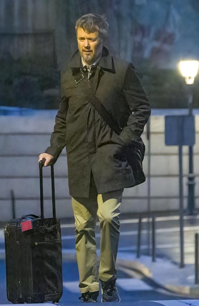 Crown Prince Frederik was seen leaving around 8am the following morning when he returned to Denmark. Picture: Splash News/Media Mode