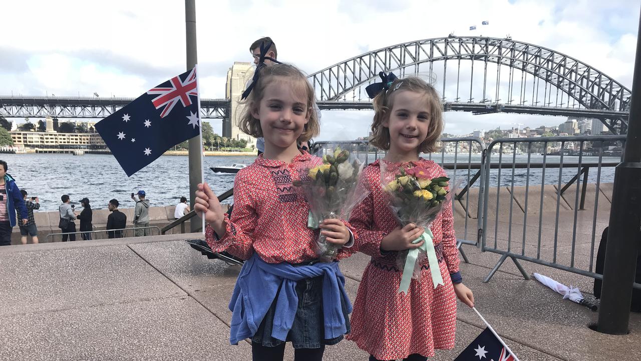 Six-year-old twins Grace and Willow came up from the Southern Highlands, hoping to catch a glimpse of the royals.