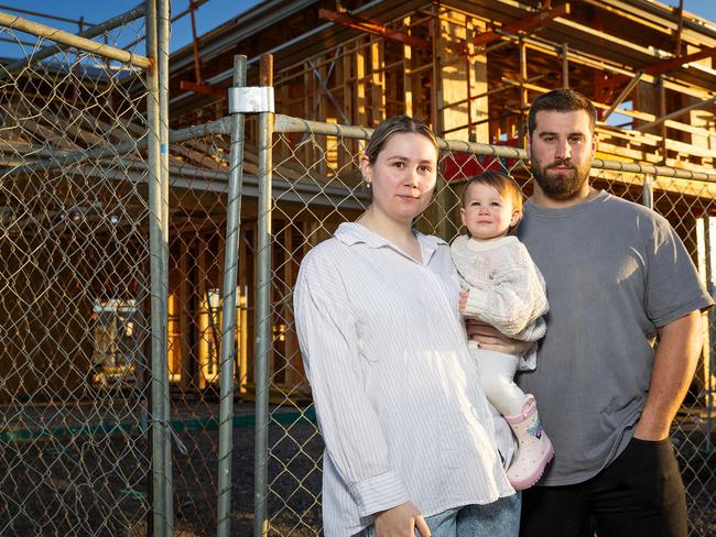 MELBOURNE, MAY 6, 2024: Michael and Jen Giudetti are building a family home for them and their 14-month-old daughter Esther. It's their second time building in three years and they've been shocked to see that the cost has doubled since their first, though they are building a larger home this time around. Picture: Mark Stewart