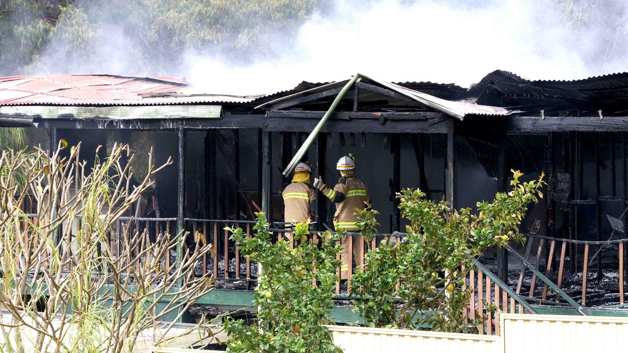 Police and Emergence services at the scene of the fatal fire on Sunday. Photo Steve Pohlner