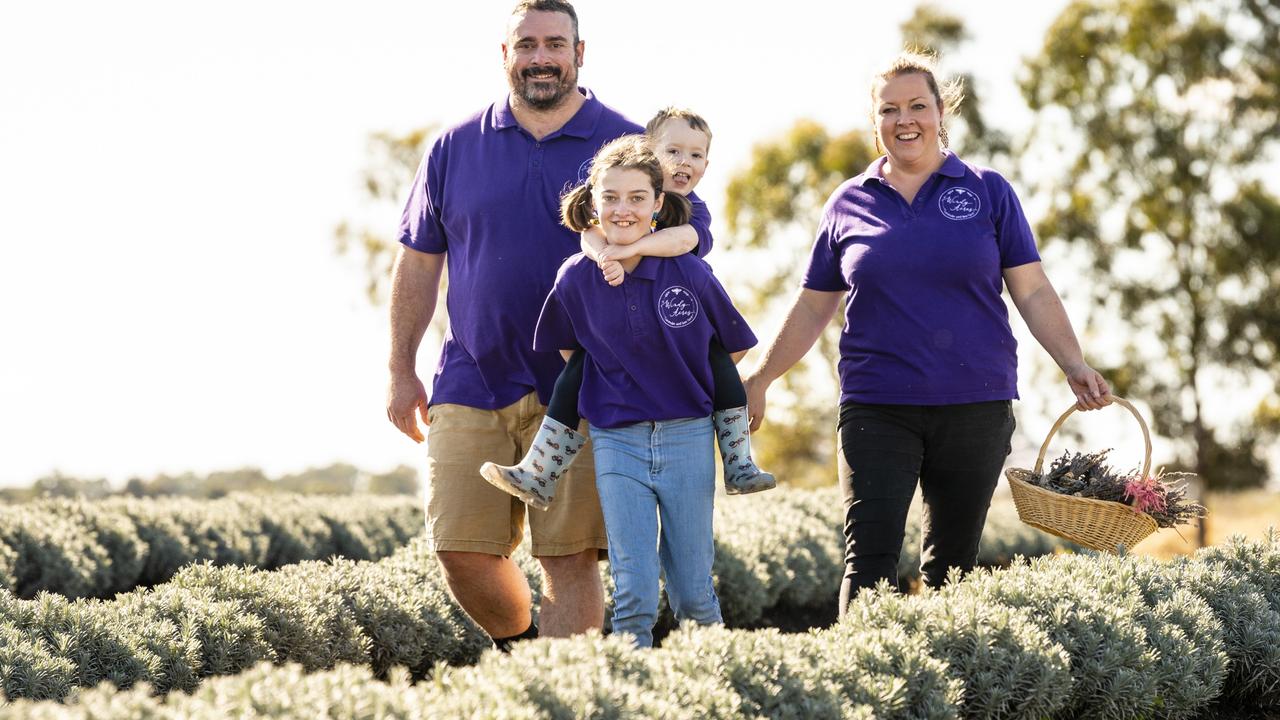 Windy Acres Farm owners Craig and Alicia Vohland, with kids Mia and Noah. Picture: Kevin Farmer