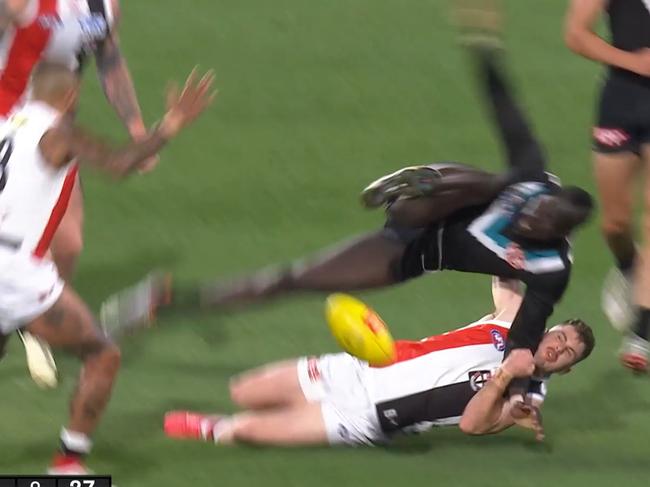 Jack Higgins sling tackle concusses Aliir Aliir at Adelaide Oval in R7