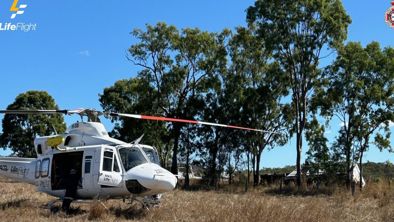 The Sunshine Coast-based LifeFlight aeromedical crew on Sunday airlifted a man after he was injured in a car crash.The LifeFlight helicopter was called to the Gympie region scene, about 11am.