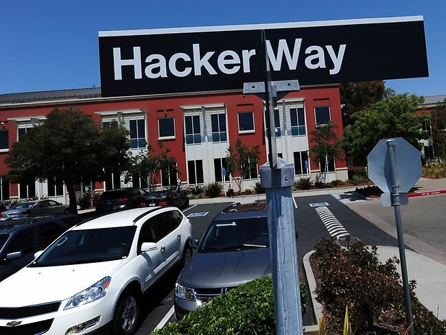 <p>A street sign reading "Hacker Way" is seen in the parking lot of the Facebook headquarters in Menlo Park</p> <p>Picture: AFP</p>