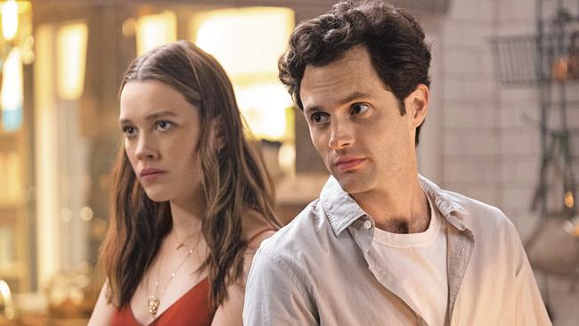 Penn Badgley with co-star Victoria Pedretti in ‘You’ (Picture: Supplied)