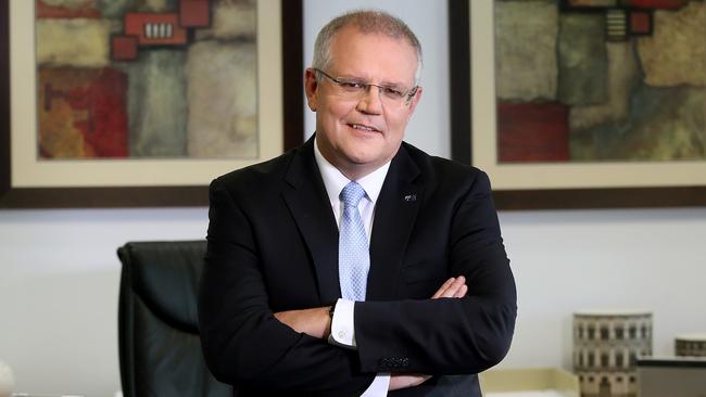 Scott Morrison in his Parliament House office yesterday, preparing for Tuesday’s budget. Picture: Kym Smith