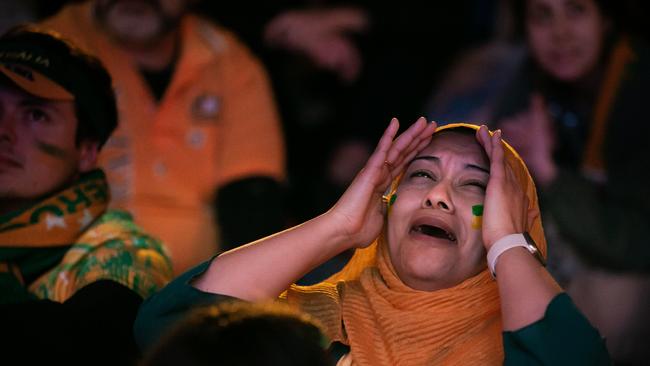 There were tense scenes as fans watch on intensely during the semi final. Picture: NCA NewsWire/ Brendan Read