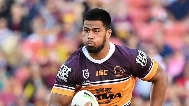 Payne Haas of the Broncos during the Round 13 NRL match between the Brisbane Broncos and the Gold Coast Titans at Suncorp Stadium in Brisbane, Sunday, June 9, 2019. (AAP Image/Dave Hunt) NO ARCHIVING, EDITORIAL USE ONLY