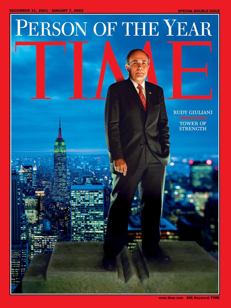 Giuliani was named Time magazine’s Person of the Year “for having more faith in us than we had in ourselves, for being brave when required and rude where appropriate and tender without being trite, for not sleeping and not quitting and not shrinking from the pain all around him” in the aftermath of the September 11, 2001 attacks. Photo: Gregory Heisler/AP Photo/TIME, Inc.