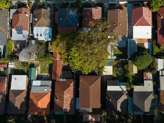 SYDNEY, AUSTRALIA - NewsWire Photos SEPTEMBER 14 2023. Generic housing & real estate house generics. Pic shows aerial view of suburban rooftops in Ashfield, taken by drone. Picture: NCA NewsWire / Max Mason-Hubers
