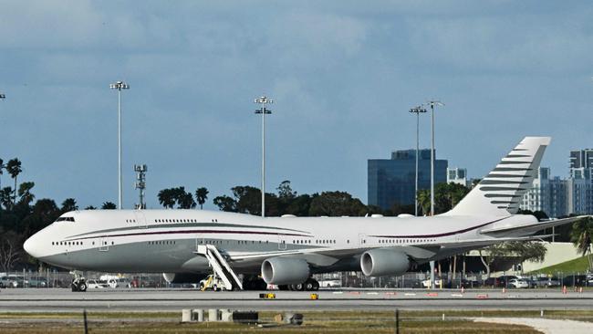 Donald Trump toured a Qatari-owned Boeing 747 at Palm Beach International airport. Picture: AFP.