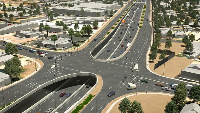 Artist impression of the lowered South Road Motorway, looking south.