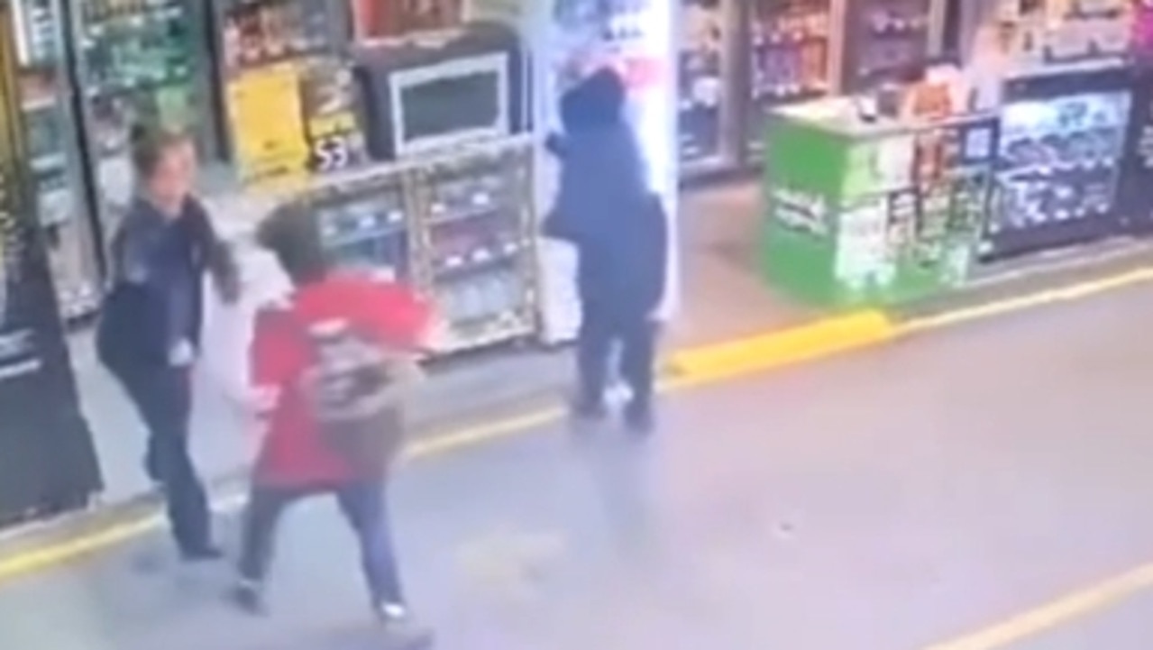 CCTV at the Red Lion Hotel bottle shop as a staff member fights off alleged shoplifters. Picture: Facebook