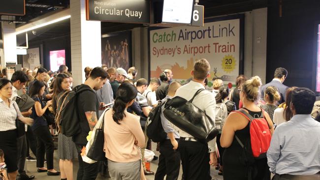 A packed Wynyard station during peak hour on Wednesday night. Picture: Christian Gilles