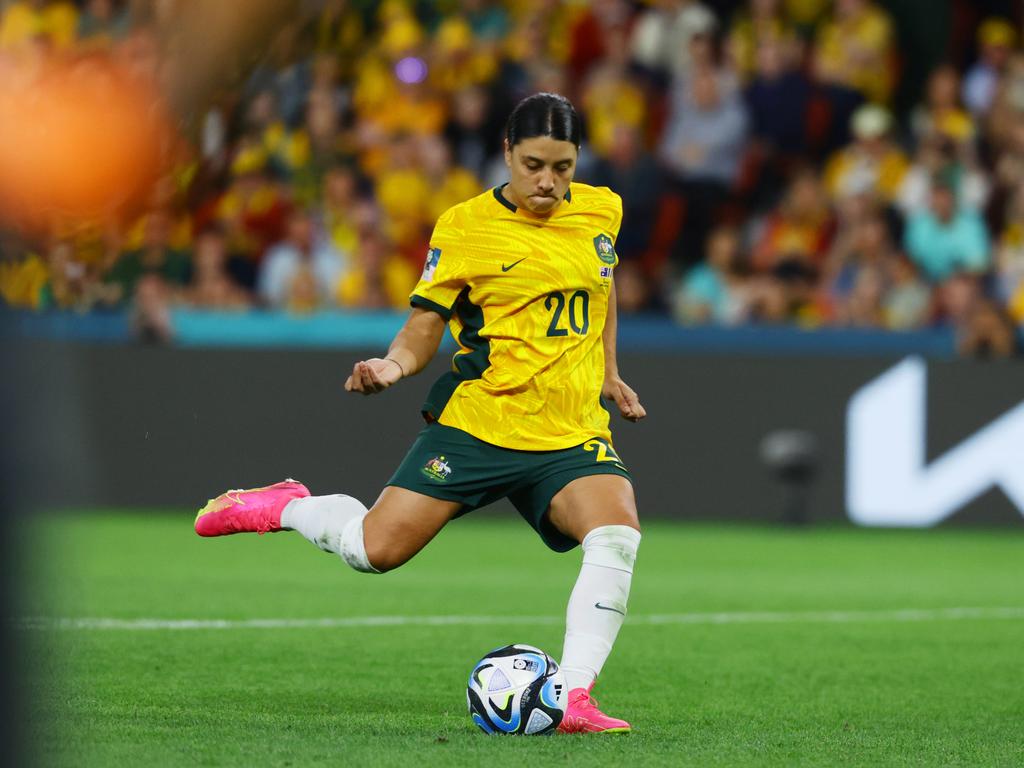 Fans did not see much World Cup action from an injured Sam Kerr, but her goal in the semi-final against England was one for the ages. Kerr is pictured here during the quarterfinal against France at Brisbane Stadium. Picture: Lachie Millard