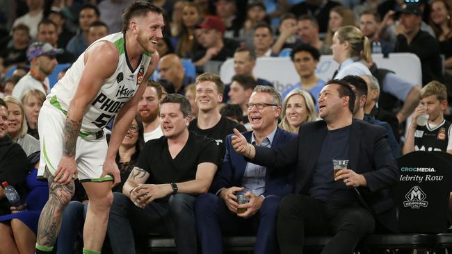 Creek shares a laugh with fans during the NBL opener. Pic: Getty Images