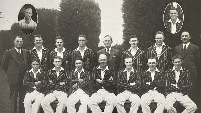 Bill (Tiger) O’Reilly (front centre) pictured with St George cricket club members from the St George cricket club commemorative book "A Century of Achievement". Source: Supplied