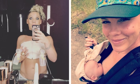 <b>She normalises breastfeeding </b> <p> When Pink was breastfeeding she regularly shared snaps juggling the demands of feeding, including a photo of her and four-month-old Jameson on a hike: "Hiking makes us thirsty!" she captioned the photo. She also shared what it's like to pump, sharing images backstage at a show and with a bottle of wine with the caption: "When you're almost done pumping and you know what's next." <p>