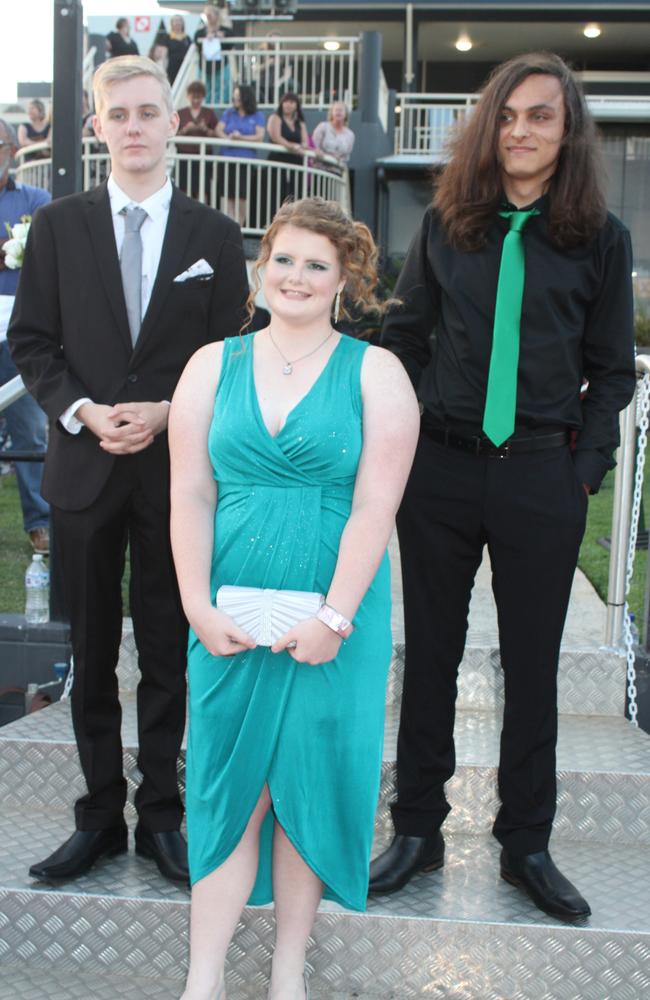 Jazmin Sawell, Eryc Nebe and Seth Long at the 2023 Bundaberg North State High School Prom.