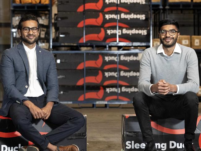 21/10/2020: Sleeping Duck founders Winston Wijeyeratne and Selvam Sinnappan at their warehouse in Mulgrave, Melbourne. Picture: David Geraghty