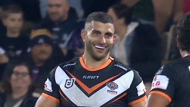 That's the smile of an NRL try scorer. Photo: Fox Sports