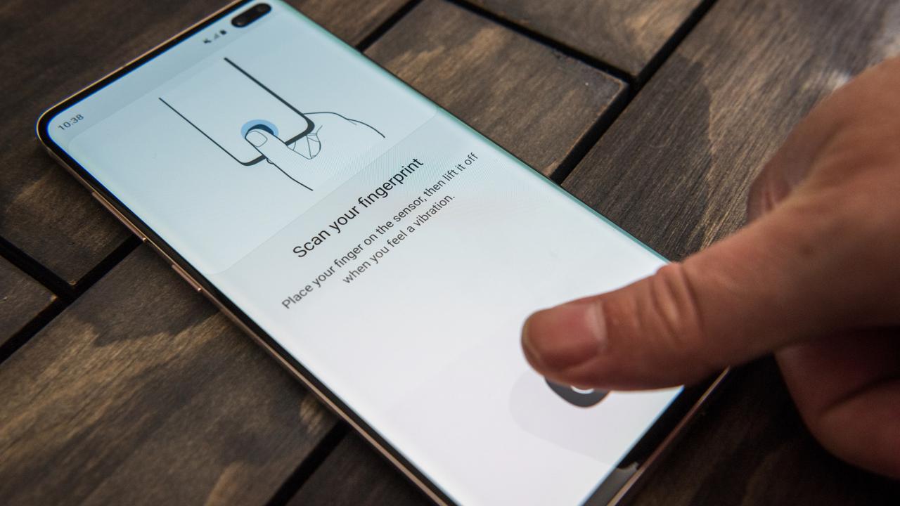 Samsung Galaxy S10 smartphones have a fingerprint sensor in the screen Picture: Jennifer Dudley-Nicholson/ News Corp Australia