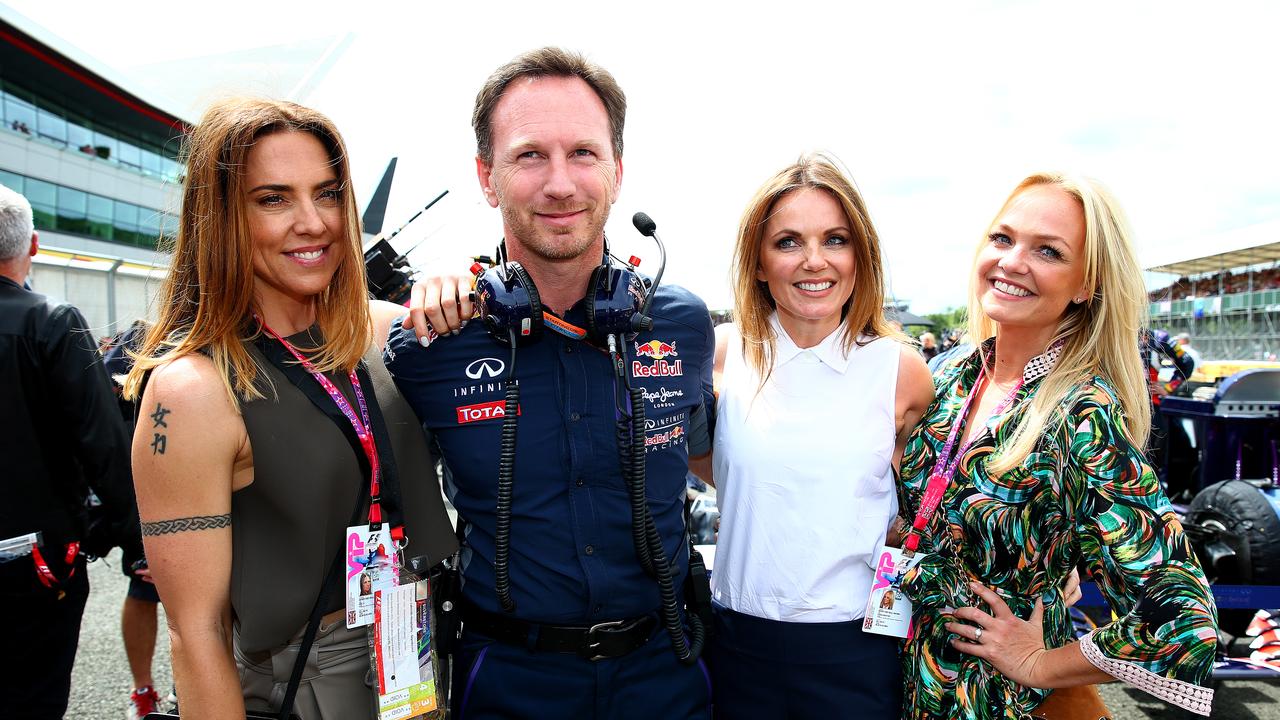 Horner alongside Spice Girls Melanie Chisholm (left), wife Geri Horner and Emma Bunton. (Photo by Mark Thompson/Getty Images)