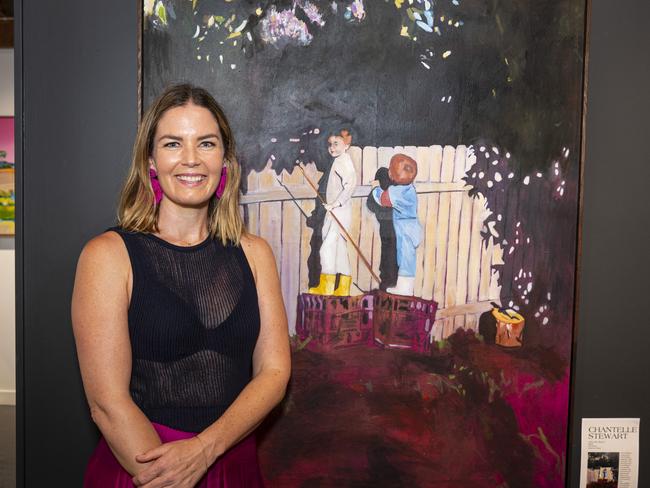 The Next Big Thing 2024 winner Sydney-based artist Chantelle Stewart with her winning work Life of Reilly at The Toowoomba Gallery, Friday, March 1, 2024. Picture: Kevin Farmer