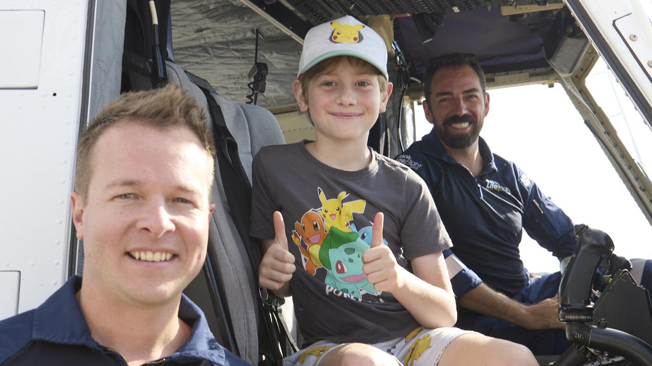 LifeFlight critical care doctor Hamish Brown, Yarren, LifeFlight pilot Ryan Cross. Picture: LifeFlight.