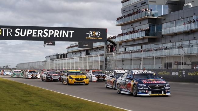 Jamie Whincup leads off the start of Race 23.