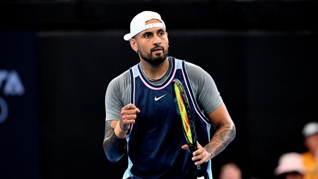 Nick Kyrgios gave it his all but ultimately came up short in his return to singles action at the Brisbane International. (Photo by Bradley Kanaris/Getty Images)