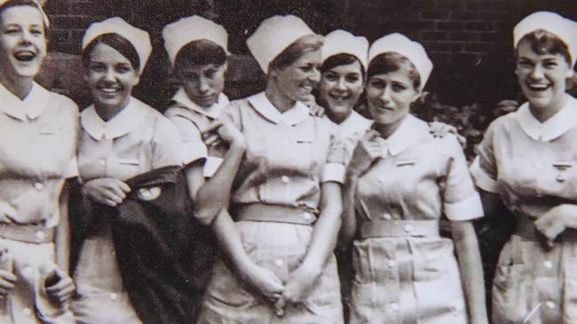 Lyn Dawson (centre) in 1966 in her nursing uniform at the Royal Alexandra Hospital for Children Camperdown. Picture: Justin Lloyd