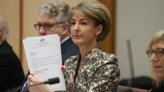 Minister for Employment Senator Michaelia Cash faces questioning in Senate Estimates. Picture: Kym Smith