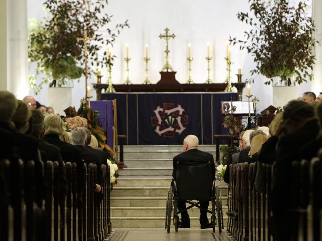 A wheelchair-bound Gough Whitlam at the memorial service for Margaret Whitlam held at St James Anglican Church, Sydney. The wife of former Prime Minister Gough Whitlam died on 17/03/2012. Picture: Brad Hunter/News Ltd.