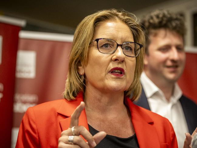 Werribee By-election Labor after/election party at Centrals Cricket Club, Galvin Park. Premier Jacinta Allen and John Lister speak to supporters. Picture: Jake Nowakowski