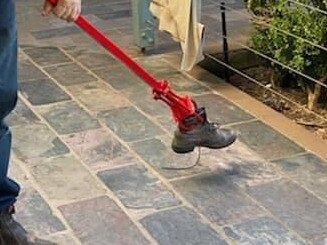 Taylor Miller's father, Darren, used a special grabbing tool to pick up the boot with the snake in it so they can release it at the back of their Ingleside property. Picture: Taylor Miller