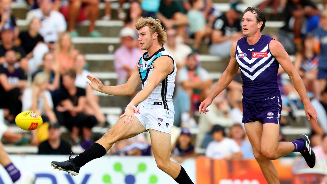 Jason Horne-Francis playing Fremantle in Perth. Picture: James Worsfold/AFL Photos/via Getty Images