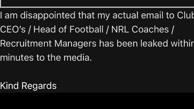 Dylan Brown's manager sent another email complaining about leaks to the media. Credit: Supplied.