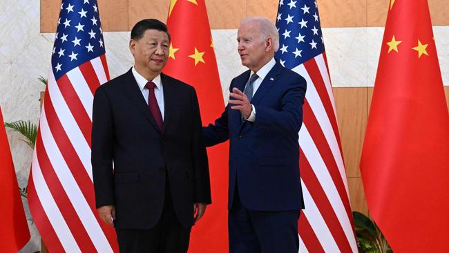 Xi Jinping and Joe Biden meet on the sidelines of the G20 Summit in Bali last month. Picture: AFP