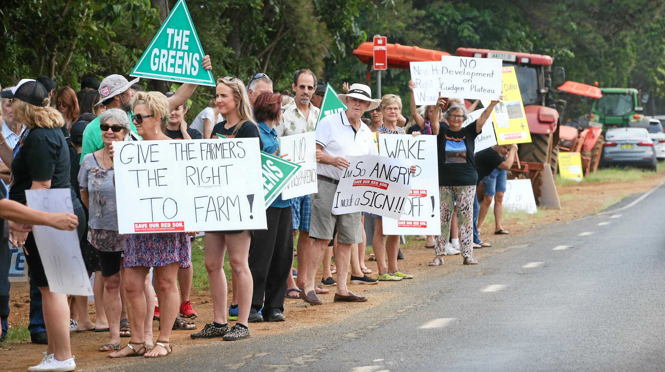 protest outside the site of the new Tweed Valley Hospital at Cudgen. Photo Scott Powick. Picture: Scott Powick