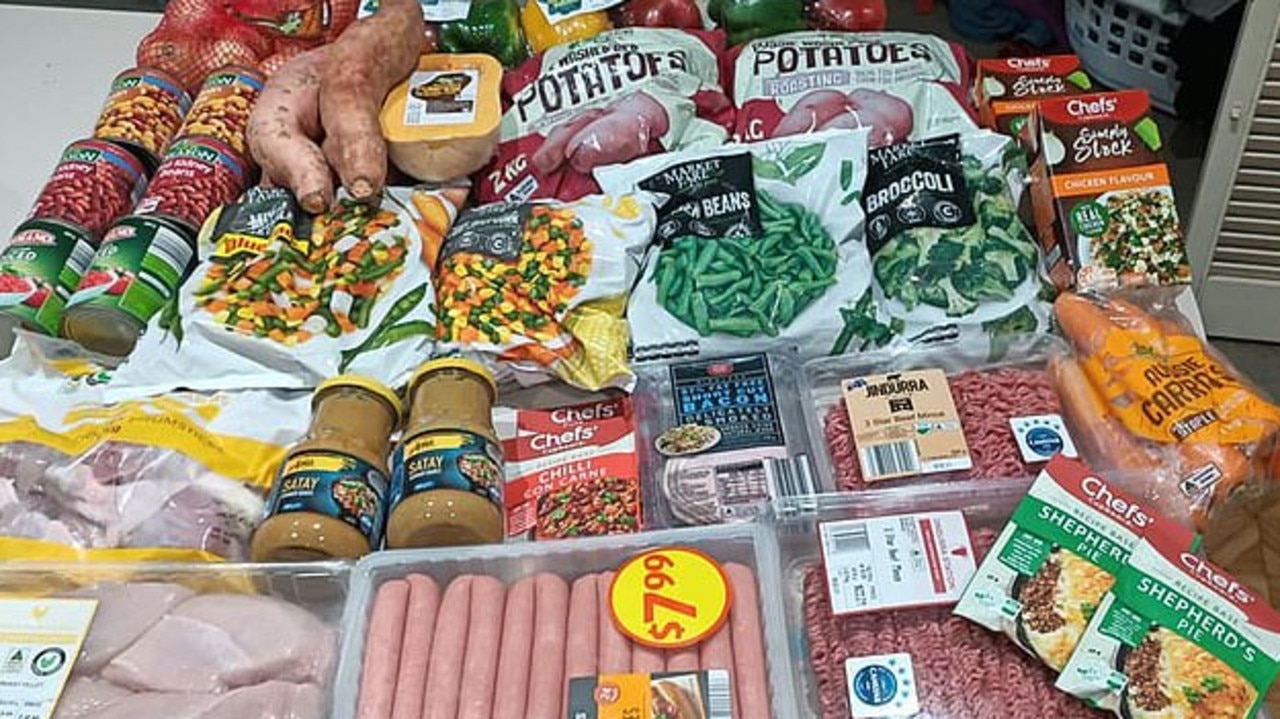 A mum has shared a photo of her shopping items, revealing she cooks it all in one go to save time and money. Picture: Facebook