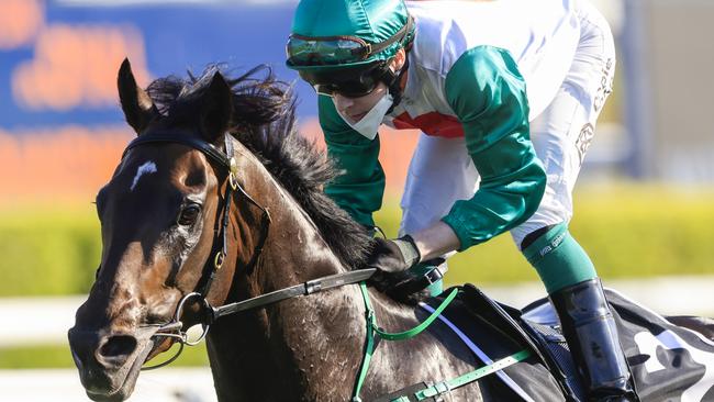 SYDNEY, AUSTRALIA - OCTOBER 09: Robbie Dolan on Profondo wins race 8 the Moet & Chandon Spring Champion Stakes during Sydney Racing at Royal Randwick Racecourse on October 09, 2021 in Sydney, Australia. (Photo by Mark Evans/Getty Images)