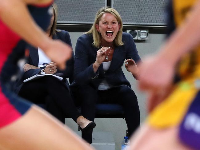 Vixens coach Simone McKinnis has been confined to coaching off the bench in the past.