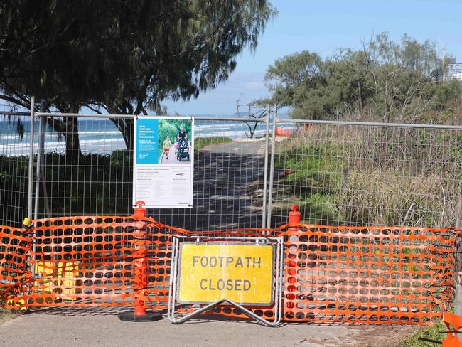 Council believe full restoration of the Gold CoastÃ¢â¬â¢s beaches could take up to three years after the city was battered by the strongest waves seen in three decades. A section of The Spit pathway popular with thousands of walkers has been closed off amid fears it could collapse due to ongoing erosion caused by the high tides, to the dismay of local residents. Picture Glenn Hampson