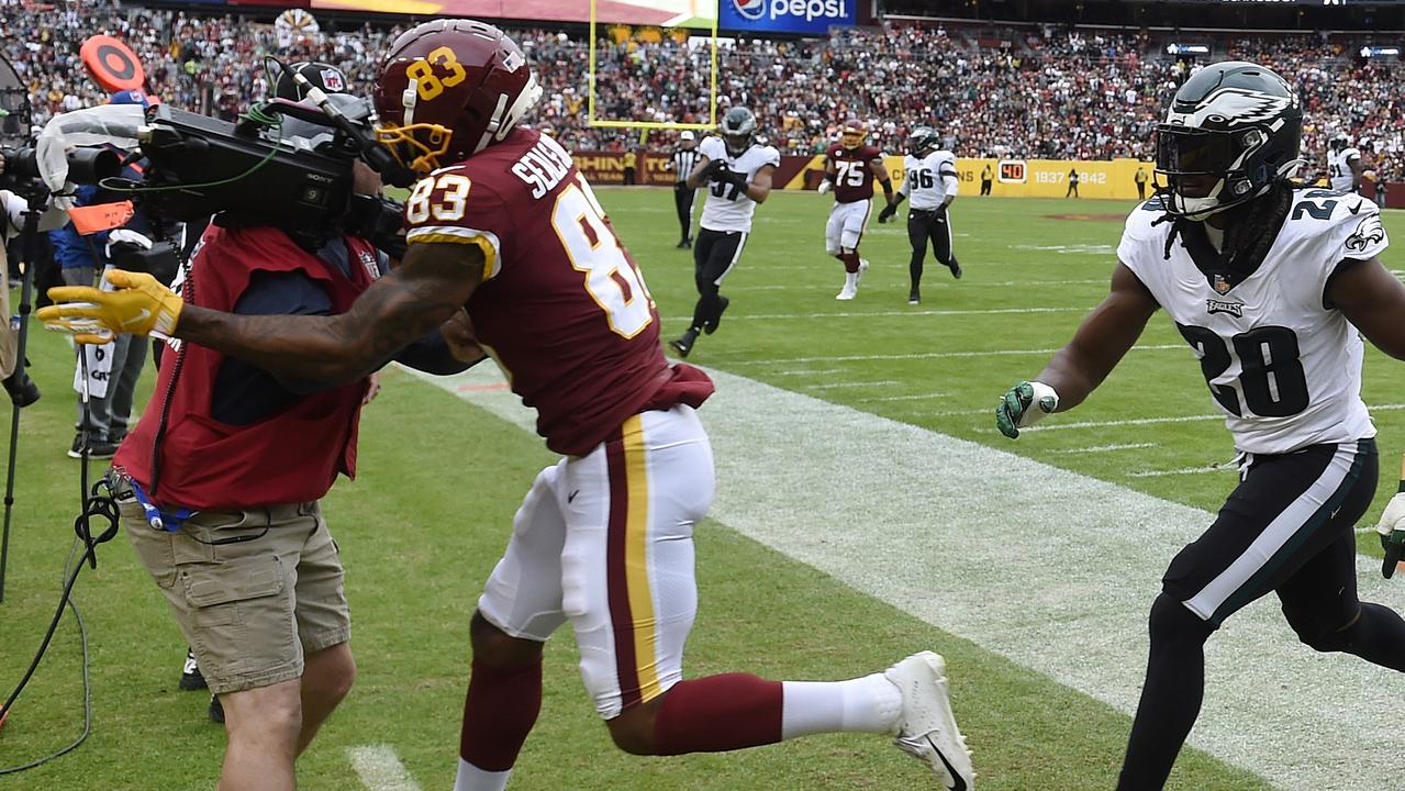 Washington Football Team tight end Ricky Seals-Jones (83) runs on the field  during the second half of an NFL football game against the Green Bay  Packers, Sunday, Oct. 24, 2021, in Green